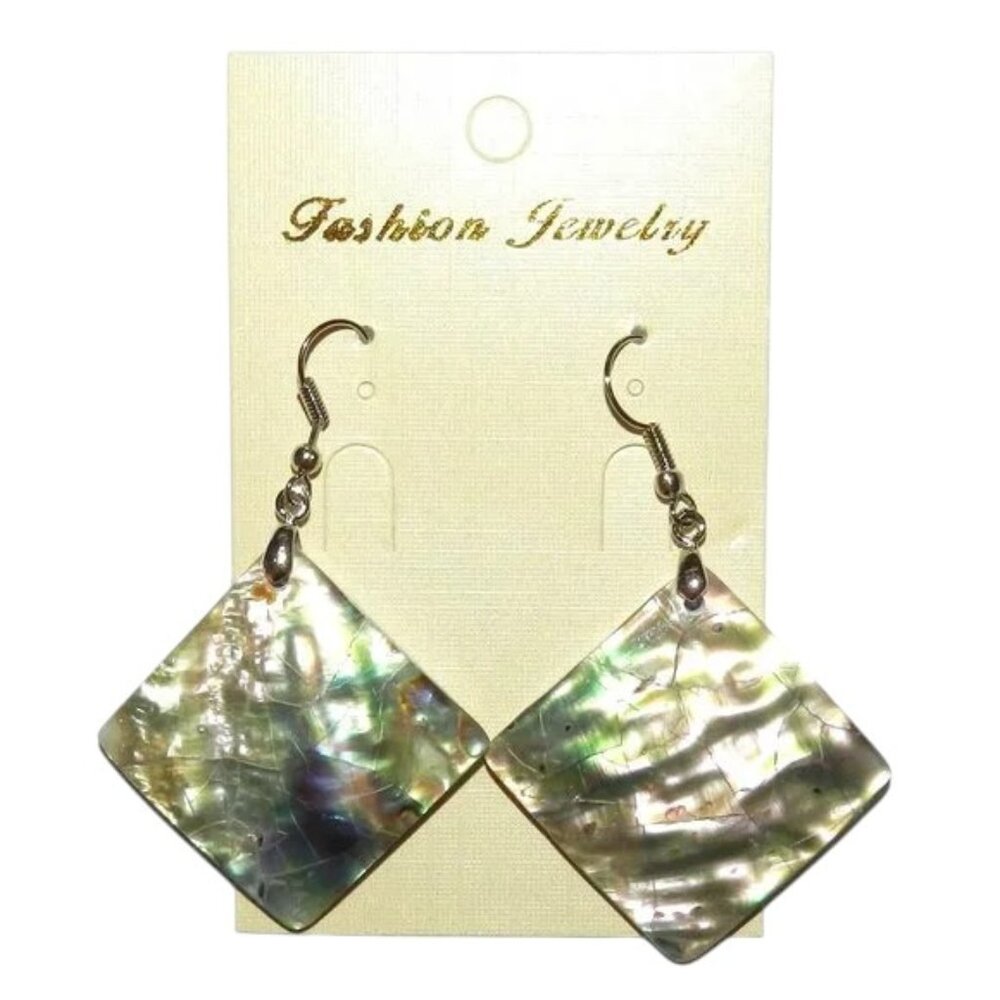 Paua Mother of Pearl Gemstone Shell Silver Fishook Dangle Earrings E193